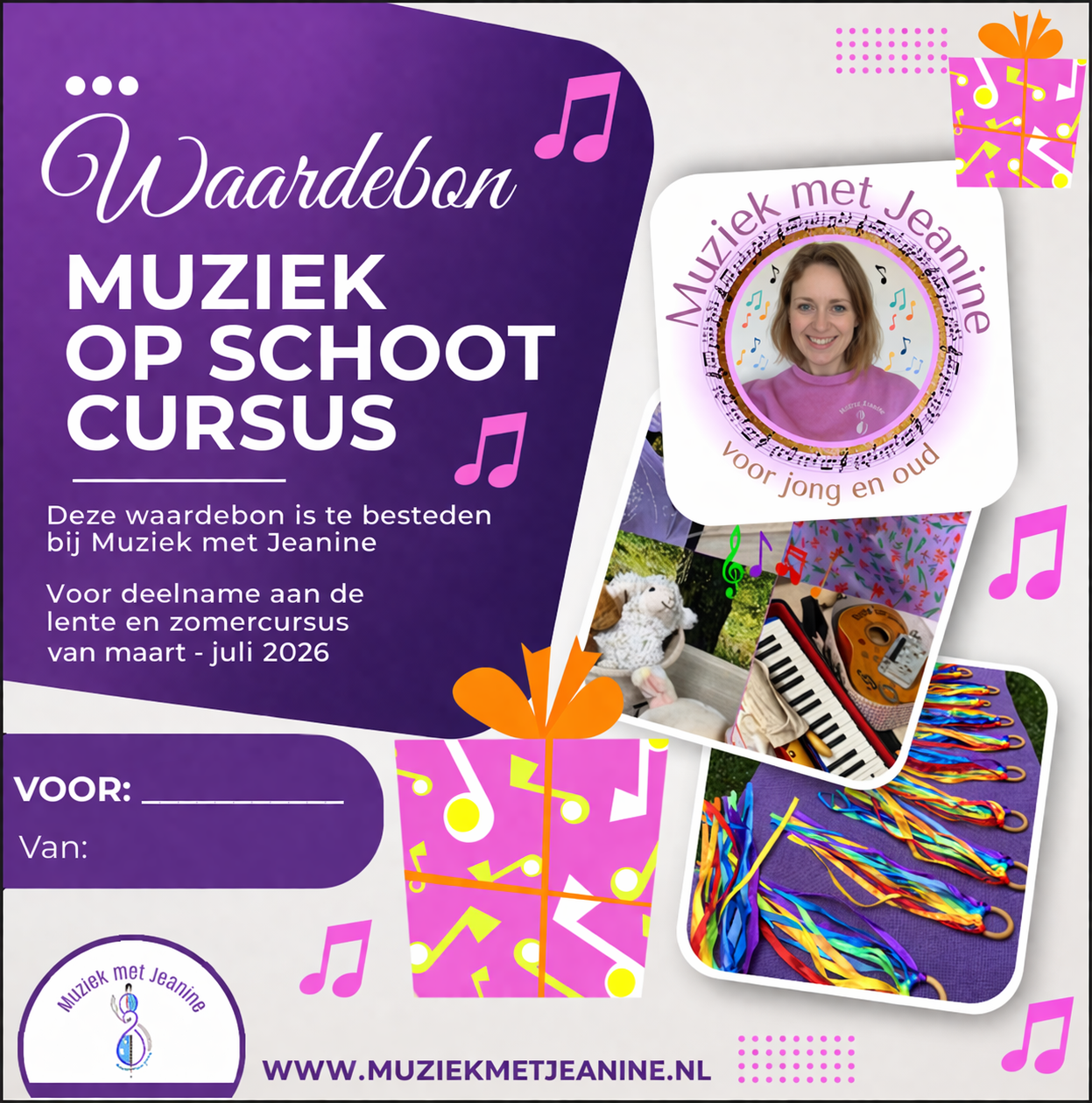 afbeelding met waardebon voor deelname aan de cursus Muziek op Schoot